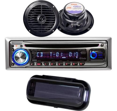 KENWOOD NEW KMR330 MARINE BOAT CD  RADIO RECEIVER 2 BLACK SPEAKERS