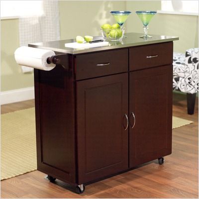 TMS Large Kitchen Cart with Stainless Steel Top in Espresso 60047ESP