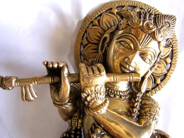 Impressive 1950s Lord Krishna Krsna Antiquated Brass Hindu Statue