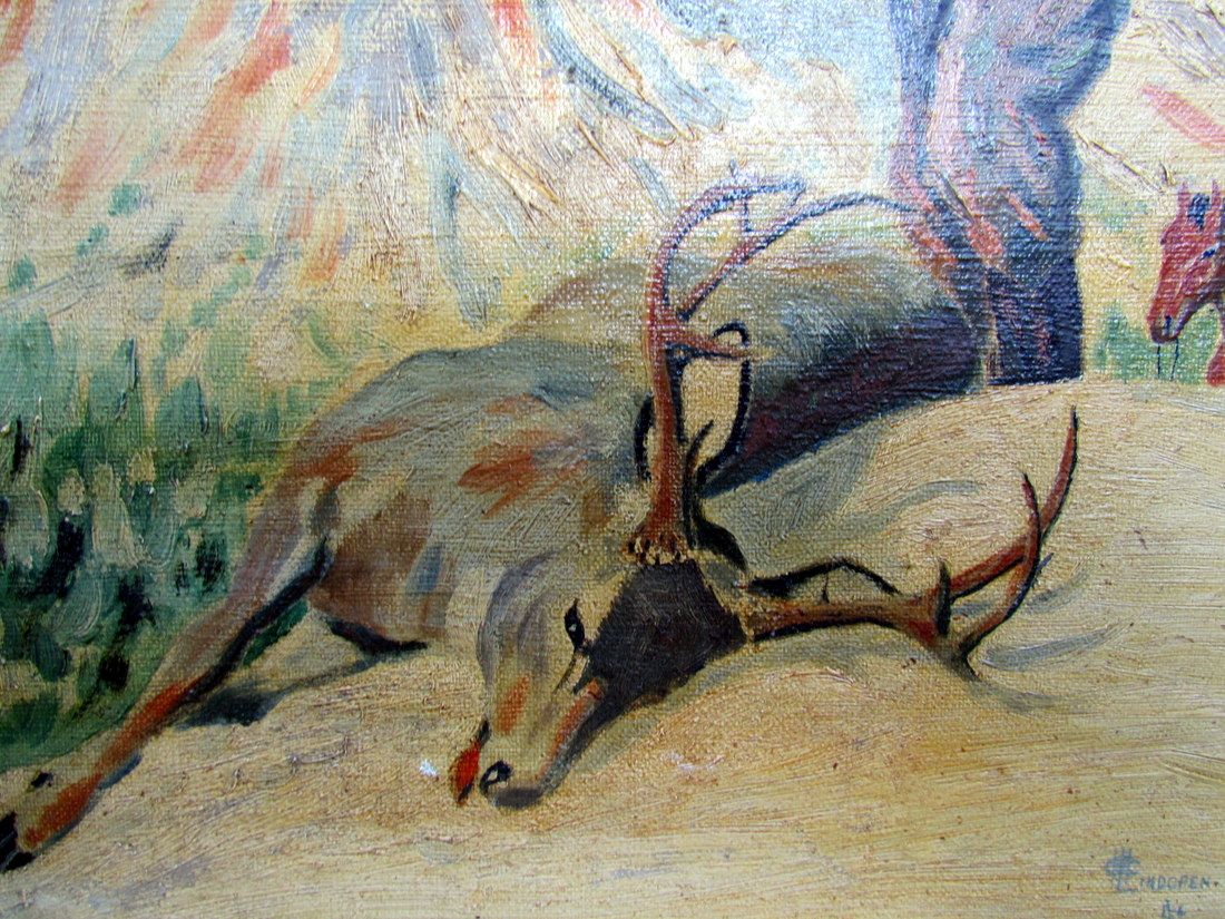 American Impressionist Hunting Painting Signed Lindgren 1929