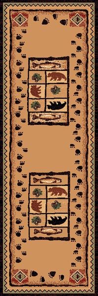 Fish and Paw Prints Western Themed 2x8 Runner Area Rug Carpet