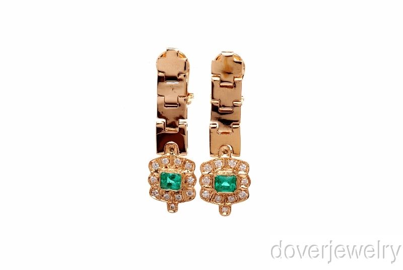 64ct Diamond Emerald 18K Gold Drop Long Clip Earrings 12.3 Grams NR