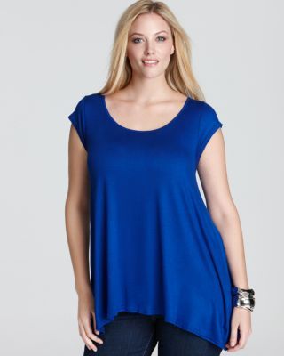 Love ady New Blue Cap Sleeves Scoop Neck Oversize Casual Tunic Top