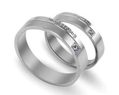 Stainless Steel Endless Love Engraved w/CZ Wedding Band Couple Rings