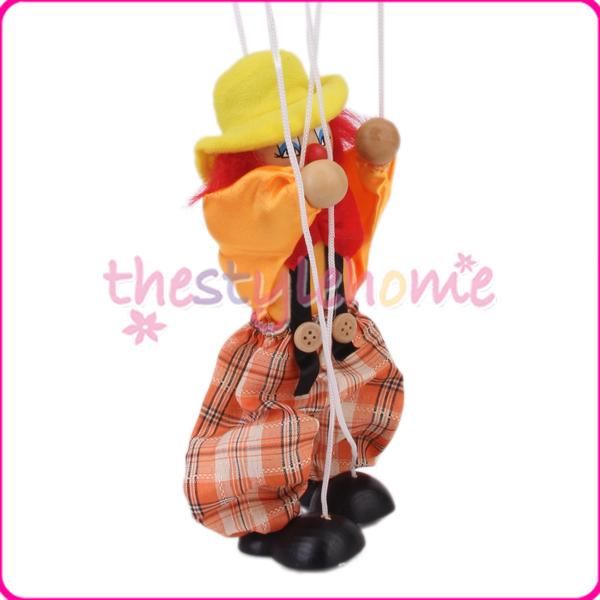 Random One Colorful Wooden Clown Marionette Puppet for Kids Funny Joy