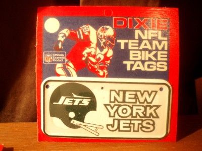 Vtg 80s New York Jets NFL Football Team Bicycle Bike Metal Tag Plate