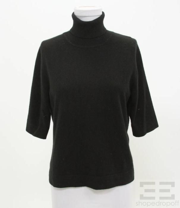 Marlowe Black Cashmere 3 4 Sleeve Turtleneck Sweater Size Medium