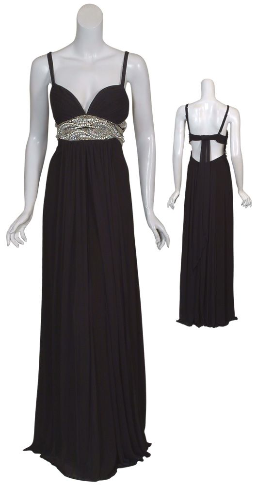 Mary L Couture Blk Rhinestone Pearl Gown Dress 12 New