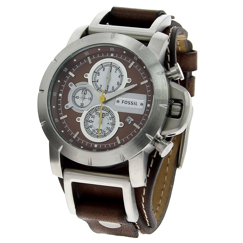 Brown Leather Band Chronograph Wide Cuff Mens Watch JR1157