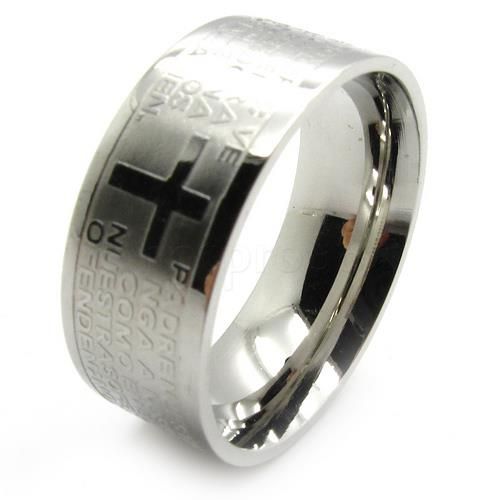 Mens Gold Silver Holy Bible Jesus Cross Finger Ring Stainless Steel