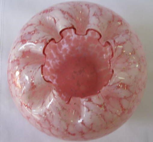 Vintage Rose Bowl Crimped Vase Mottled Mica Pink White