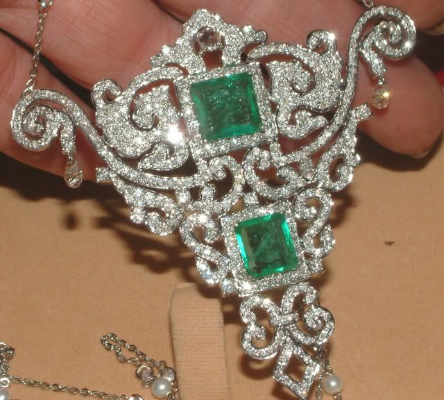 18 Carat White Gold 6 00 Carat Diamond Double Square Emerald Pendant