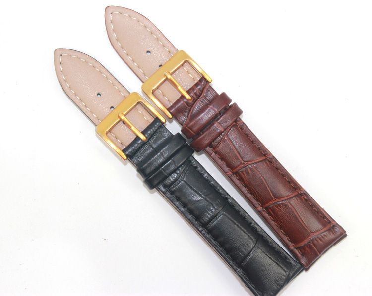 19MM｜20MM Brown Black Genuine Leather Gold Buckle Watch Band Strap