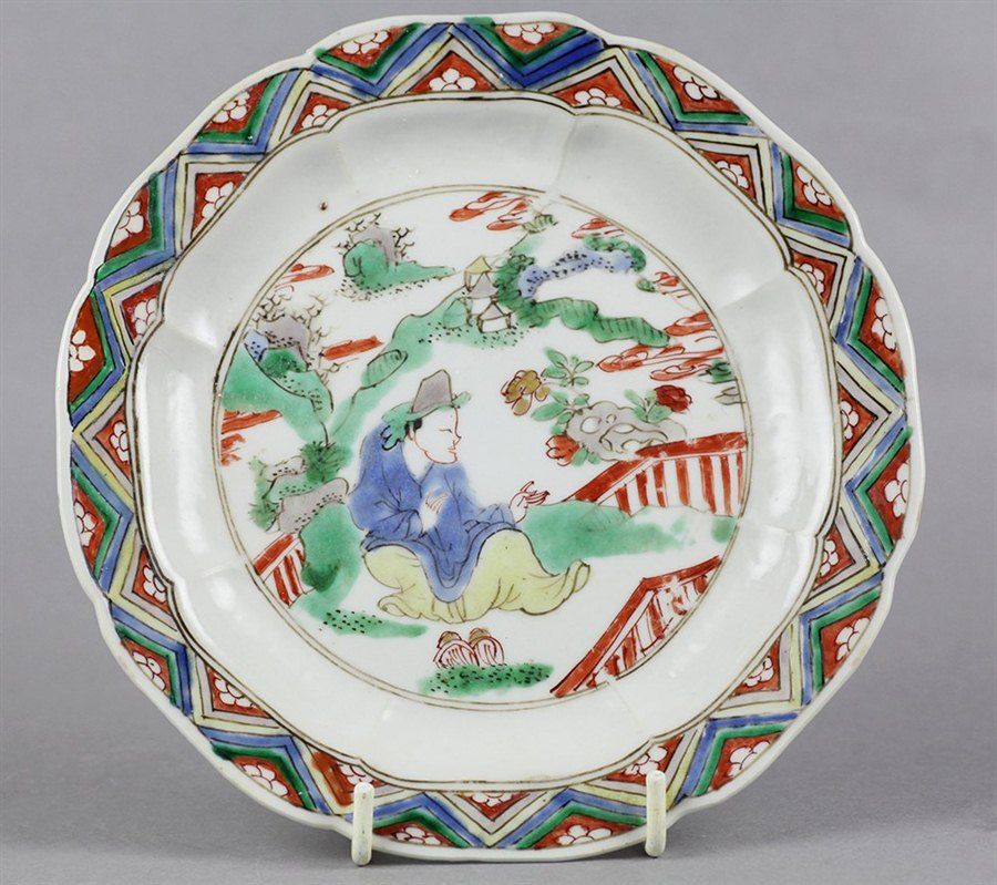 RARE Antique Chinese Transitional WuCai Figural Dish Chongzhen 17th C