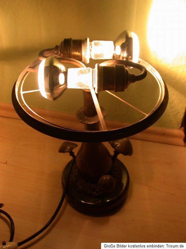 Orig. antike Jugendstil LAMPE Bronze PILZ Gruppe Glas Schirm Marmor